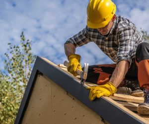 Caucasian,Professional,Roof,Contractor,And,His,Job.,Roofing,Theme.
