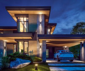 3d,Rendering,Of,Modern,Two,Story,House,With,Gray,And
